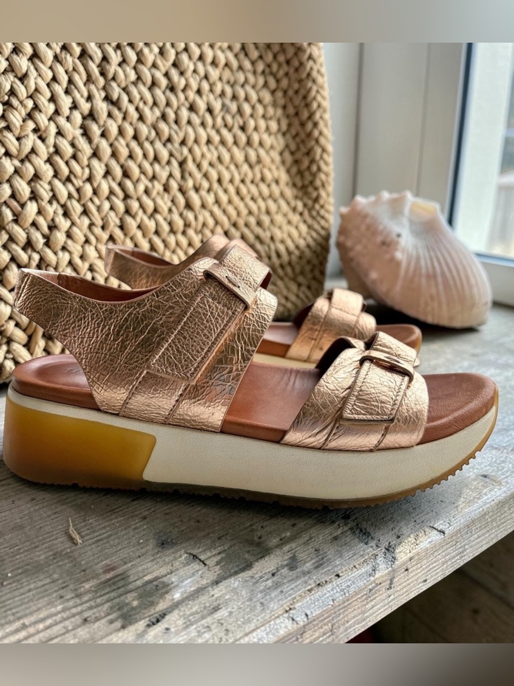 gentle souls Metallic Rose Gold Platform Sandals